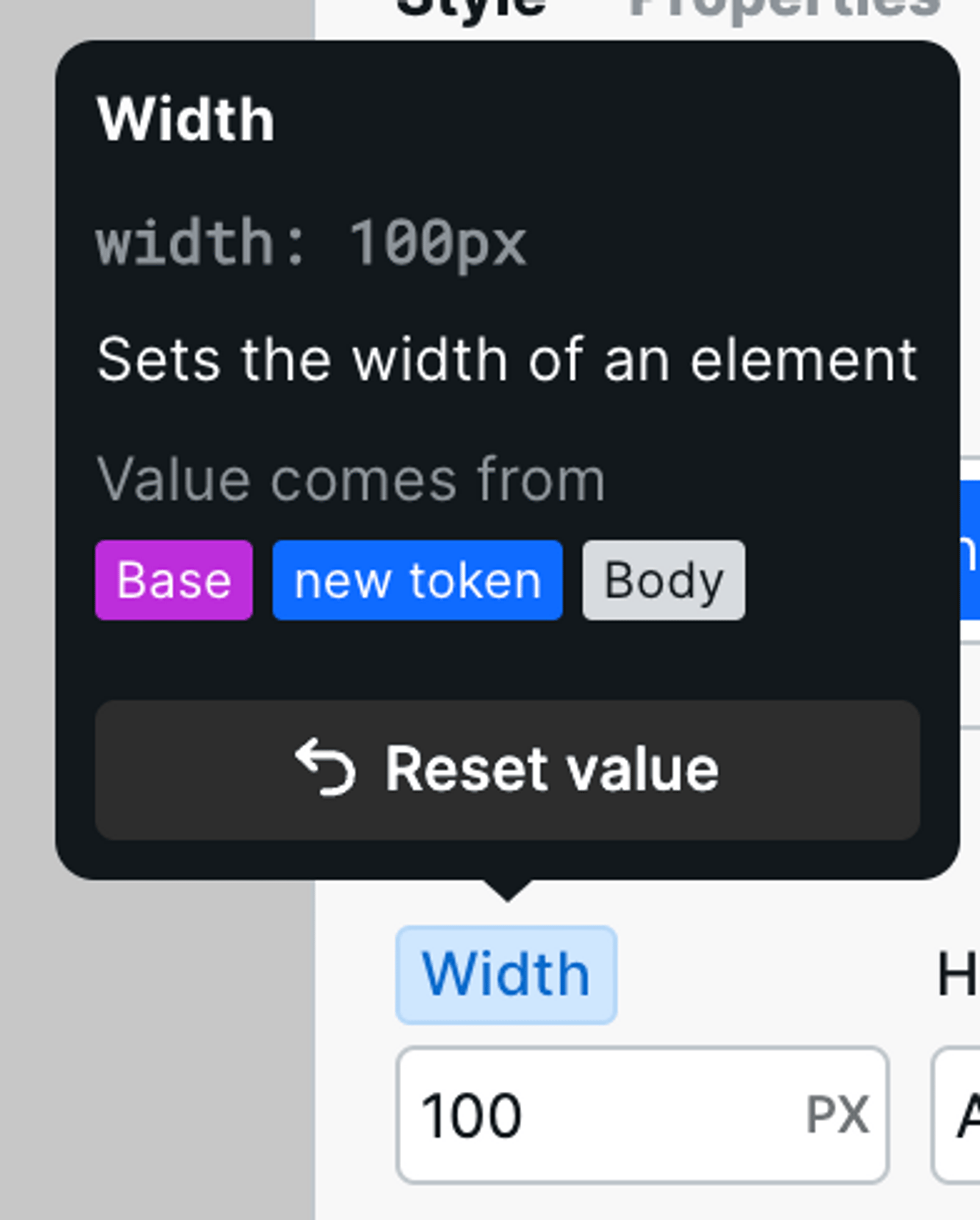 Reset width value