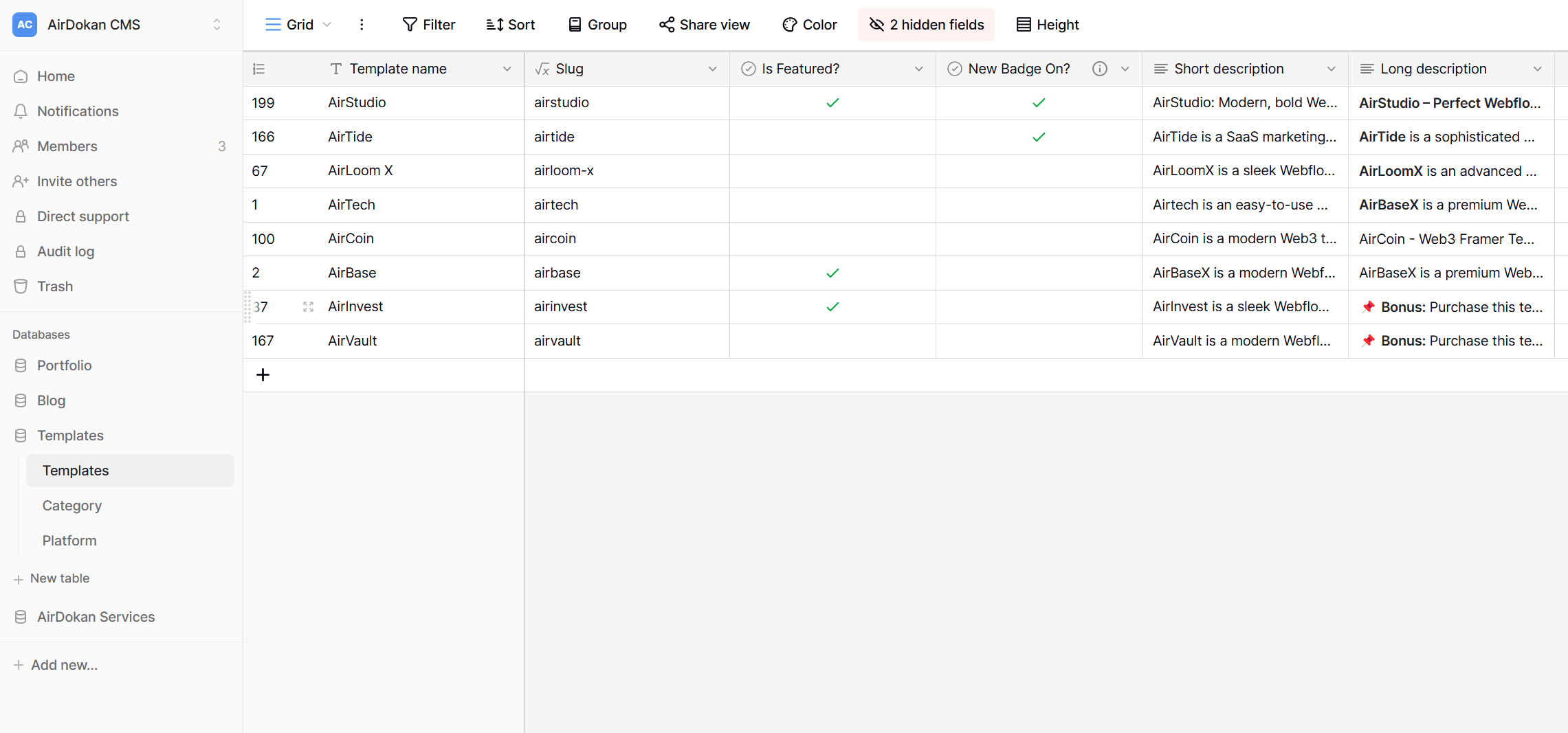 Screenshot of baserow