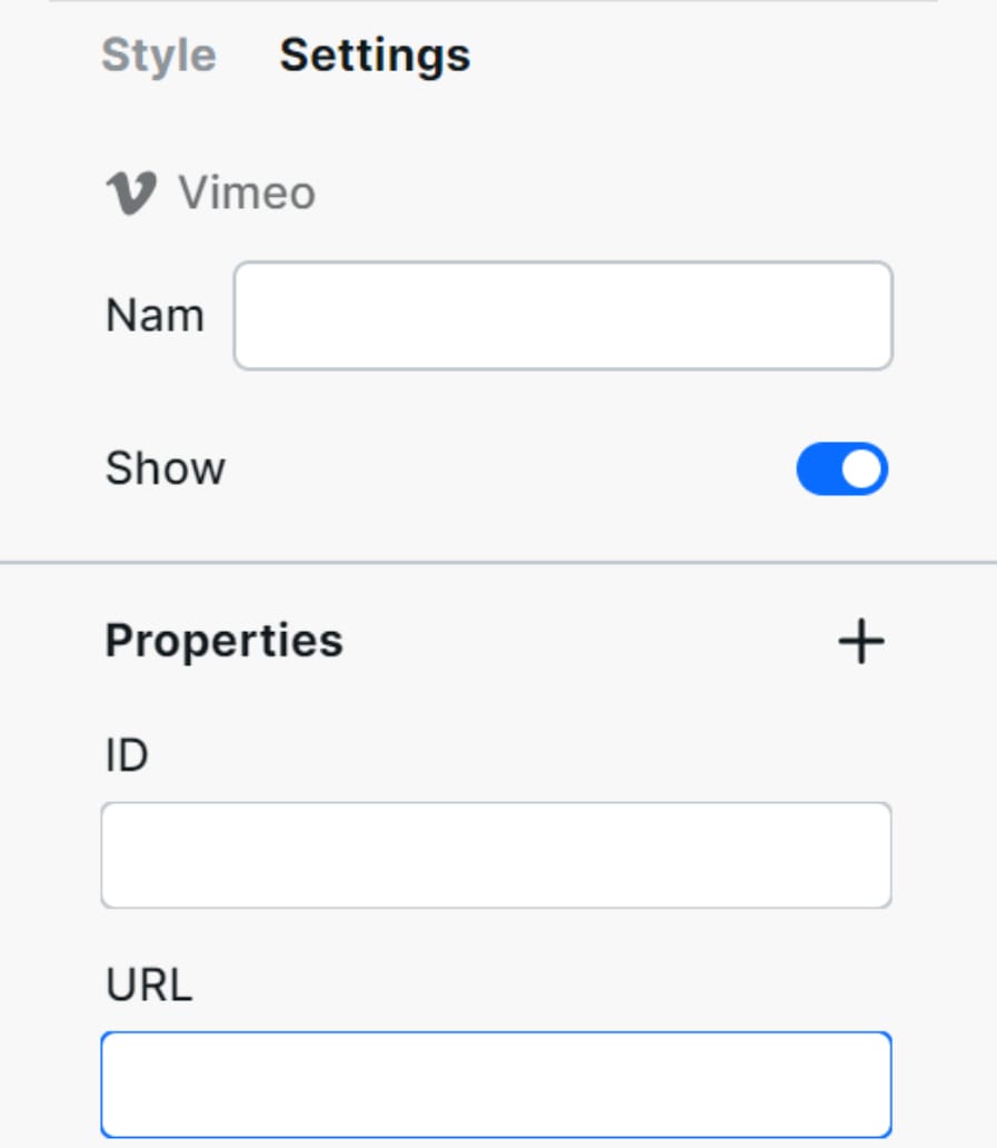 vimeo component properties