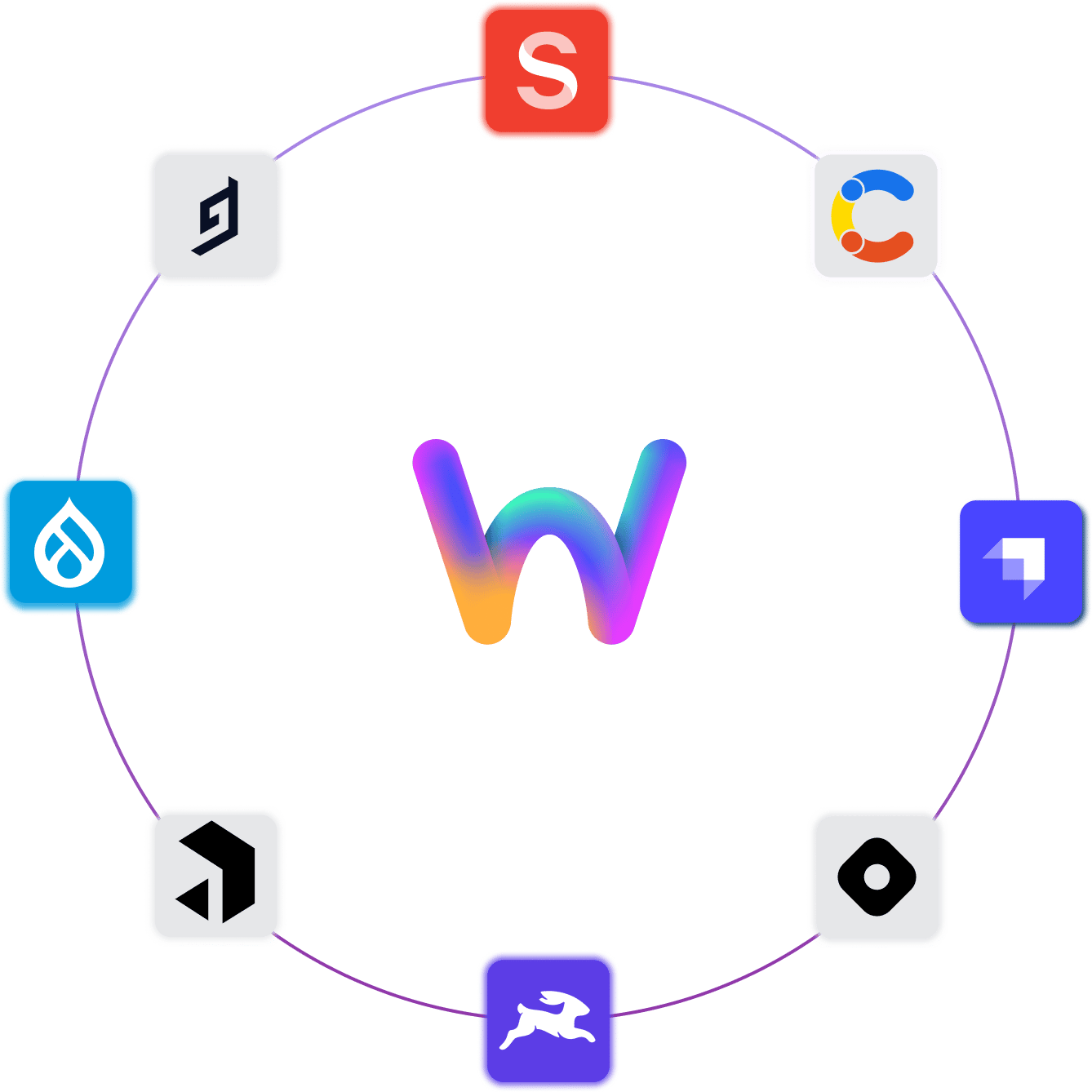 Webstudio logo with top headless CMS logos orbitting