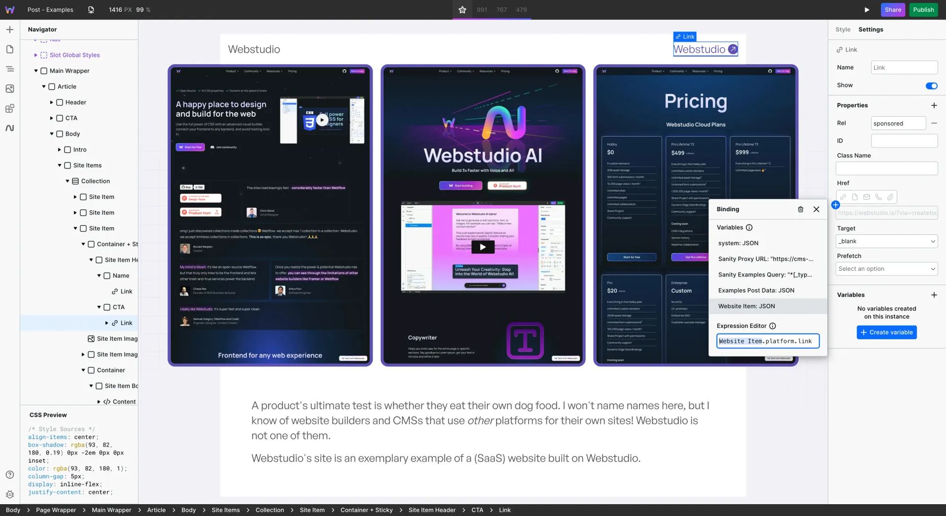 Webstudio dashboard with dynamic page as a frontend for headless CMS