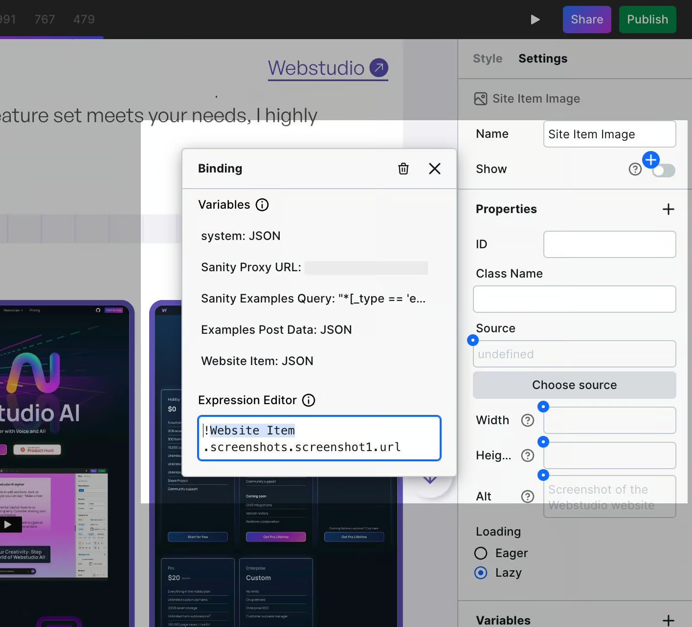 Expression editor to conditonally show and hide content