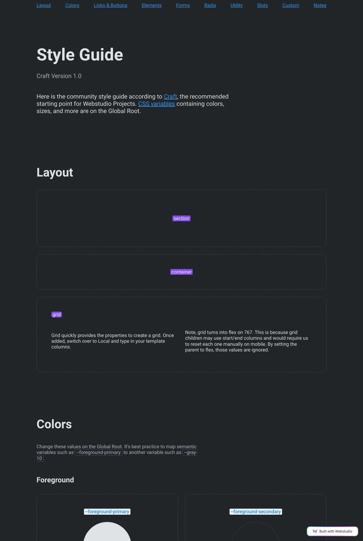 Screenshot of the Craft template