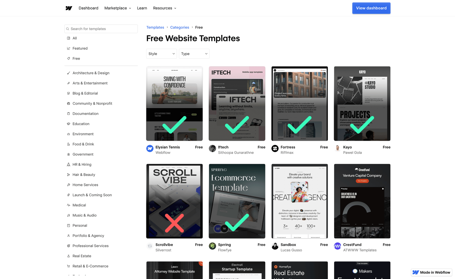 Webflow templates