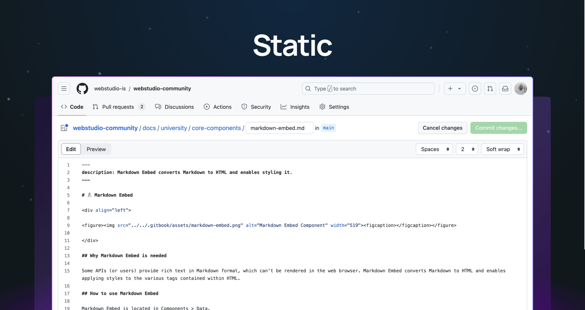 "Static" with screenshot of GitHub Markdown