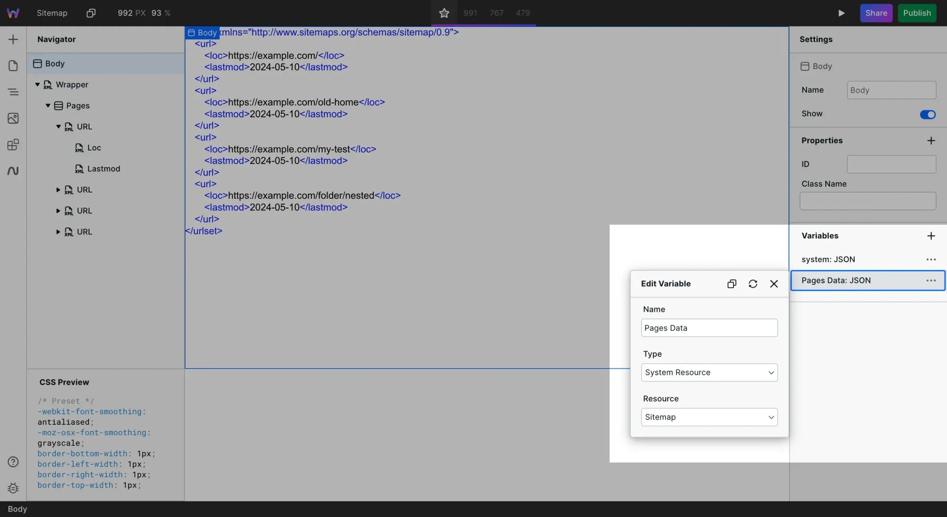 Pulling in static sitemap data from System Resource to combine with dynamic CMS data