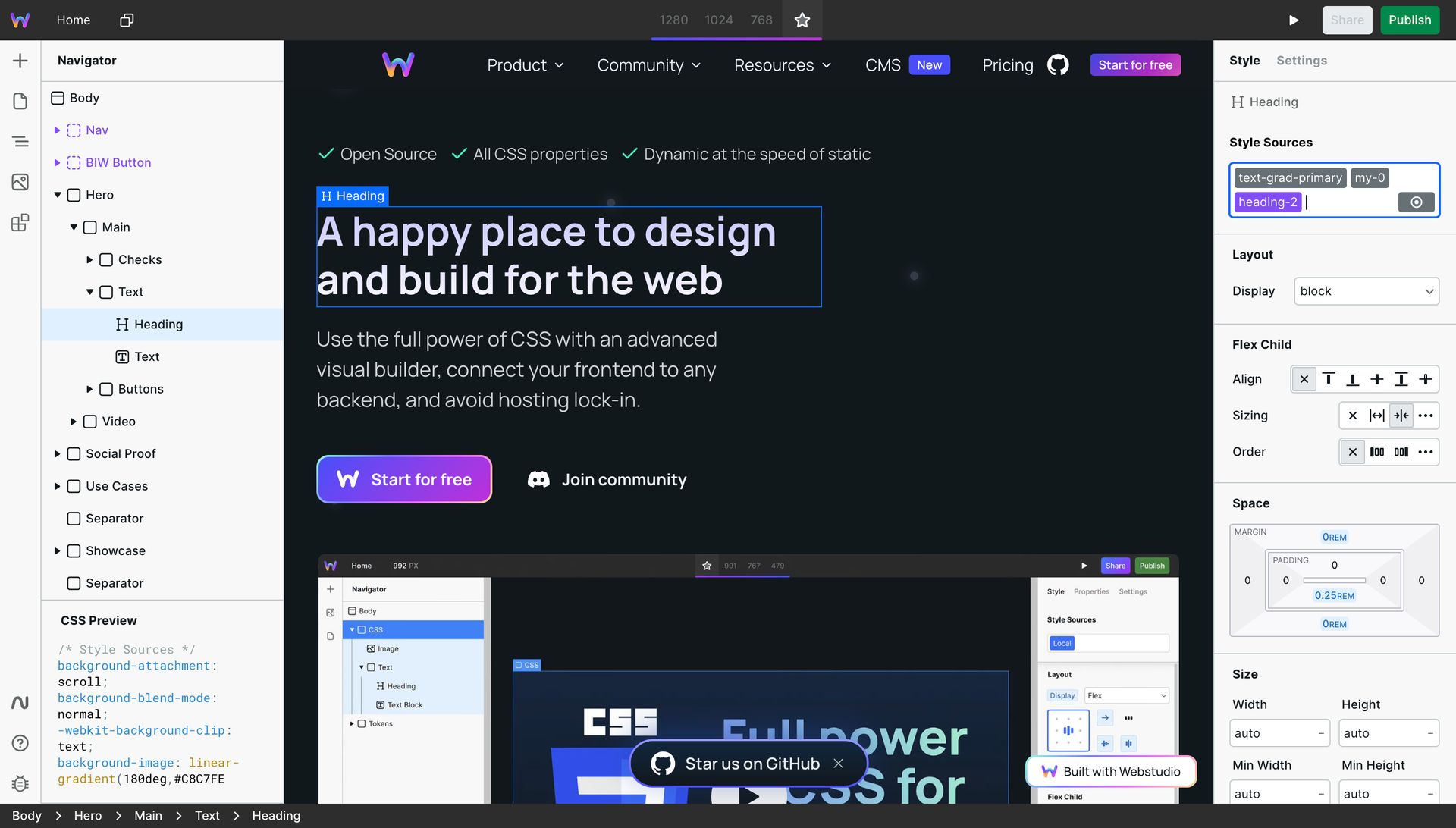 Webstudio website builder open source dashboard