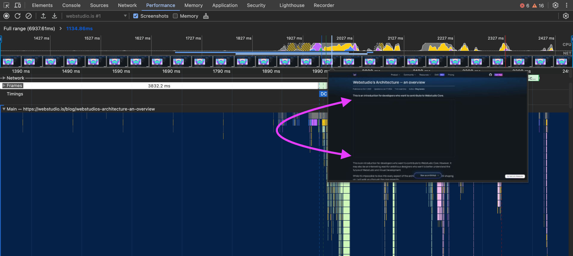 Performance test in Chrome tools showing space reserved for image