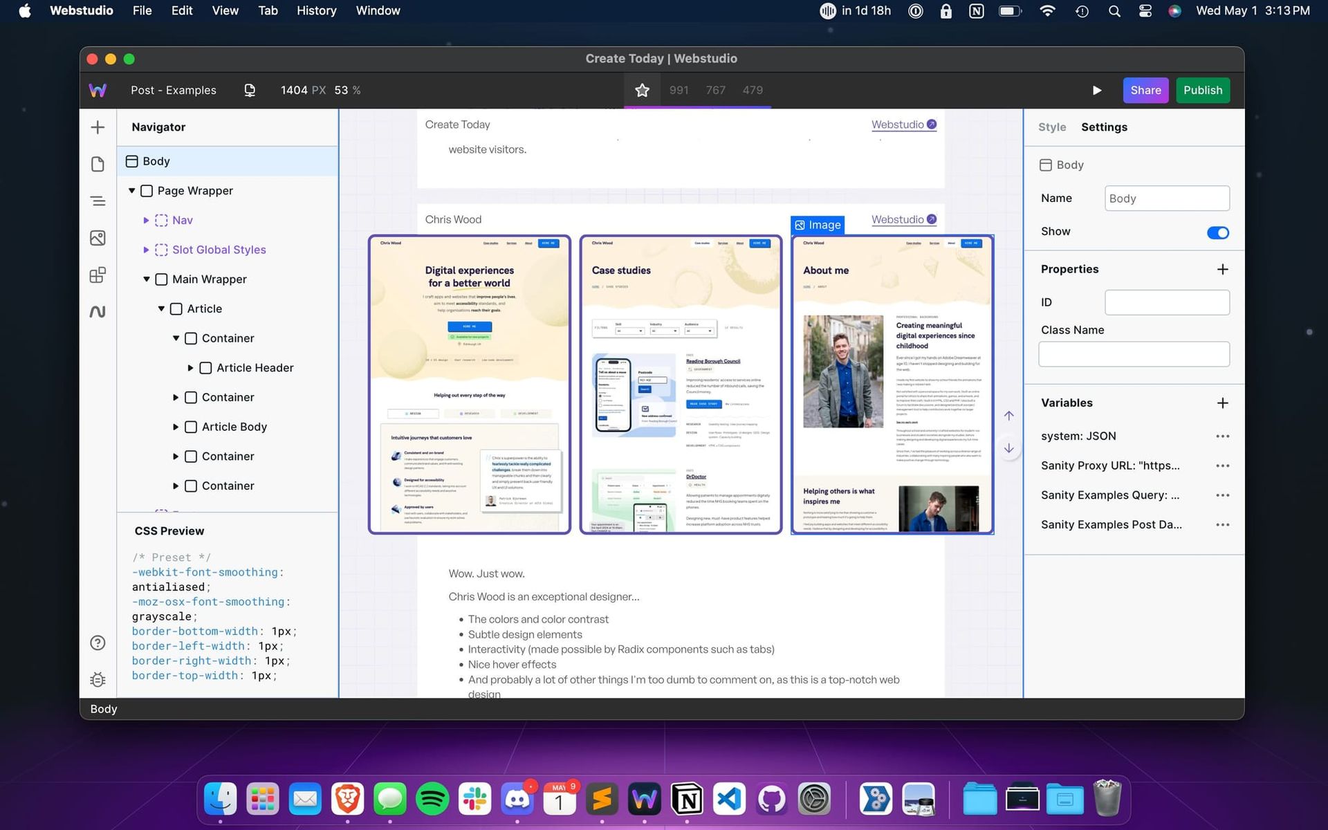 Webstudio desktop app open on my mac
