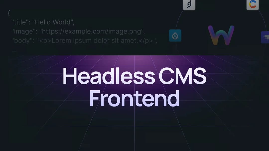 "headless CMS frontend" with JSON response, and Webstudio logo with various headless CMS logos orbiting it