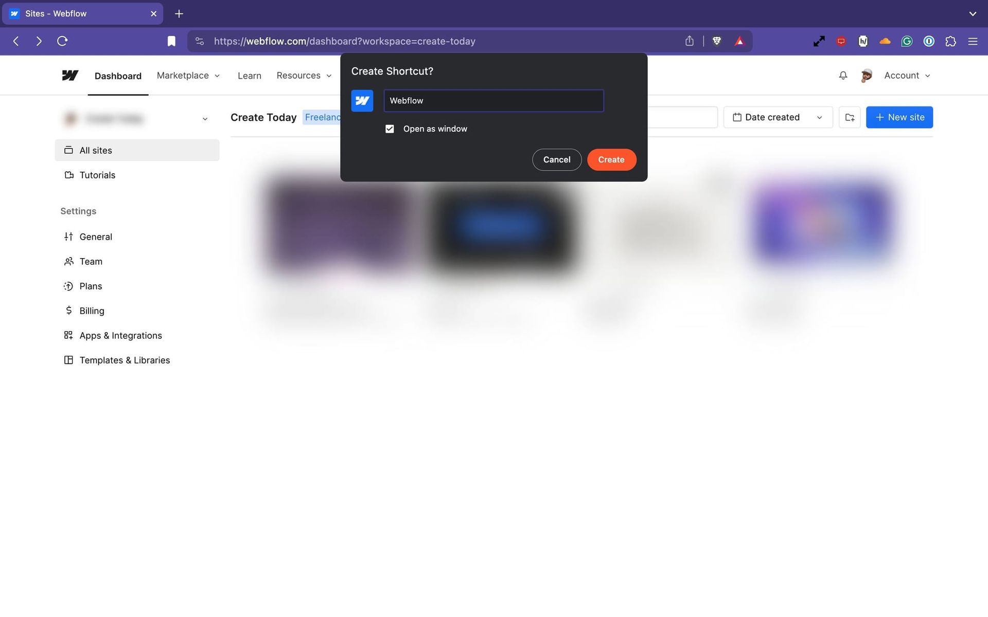 Naming shortcut and selecting open in new window