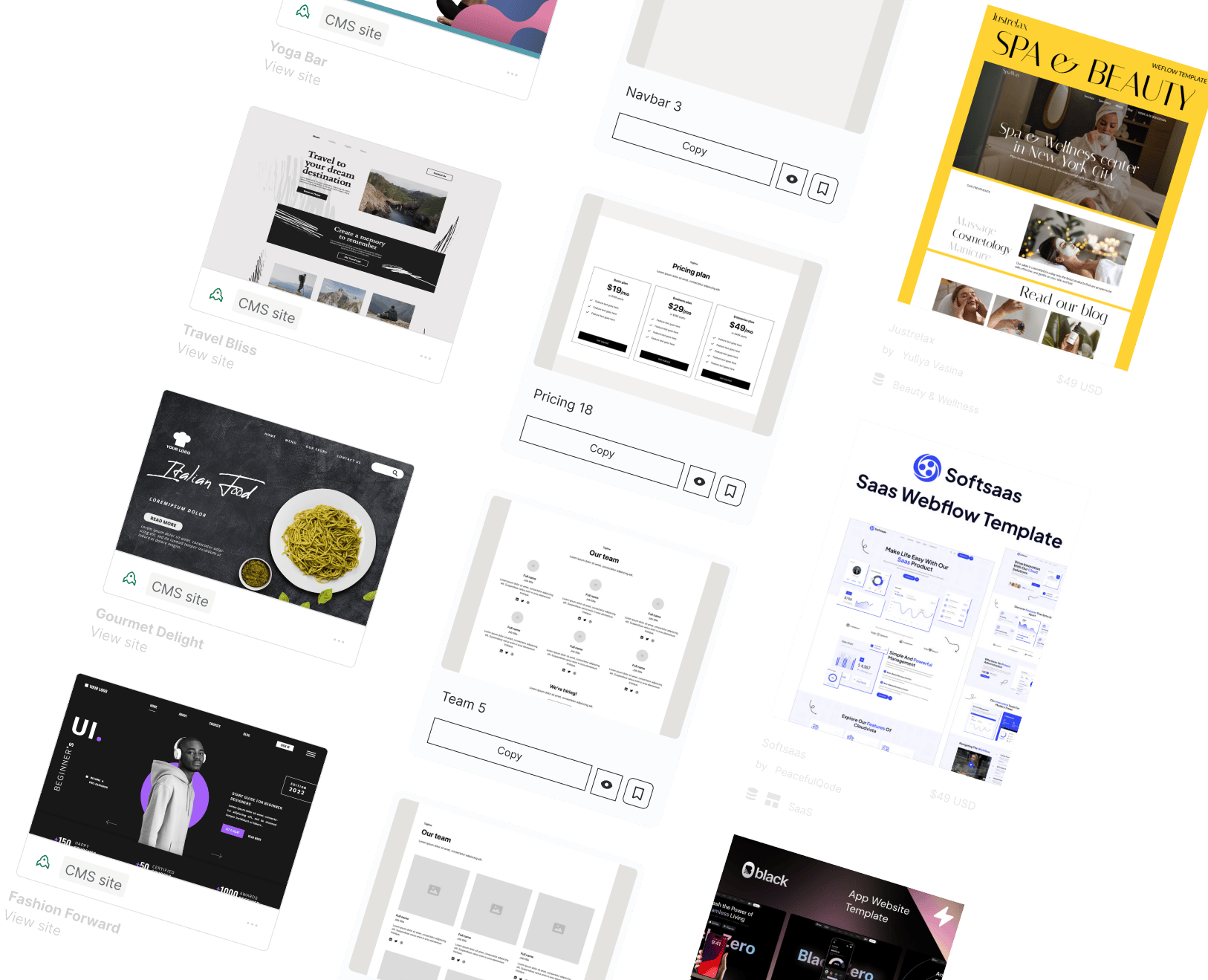 Webflow projects, relume components, and webflow templates