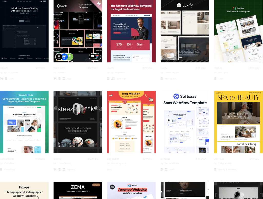 Webflow templates grid