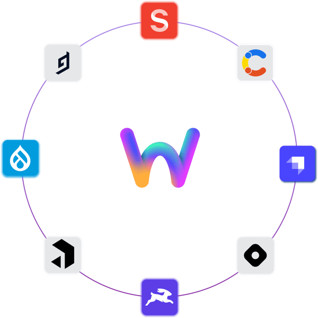 Various CMS logos orbiting around webstudio logo